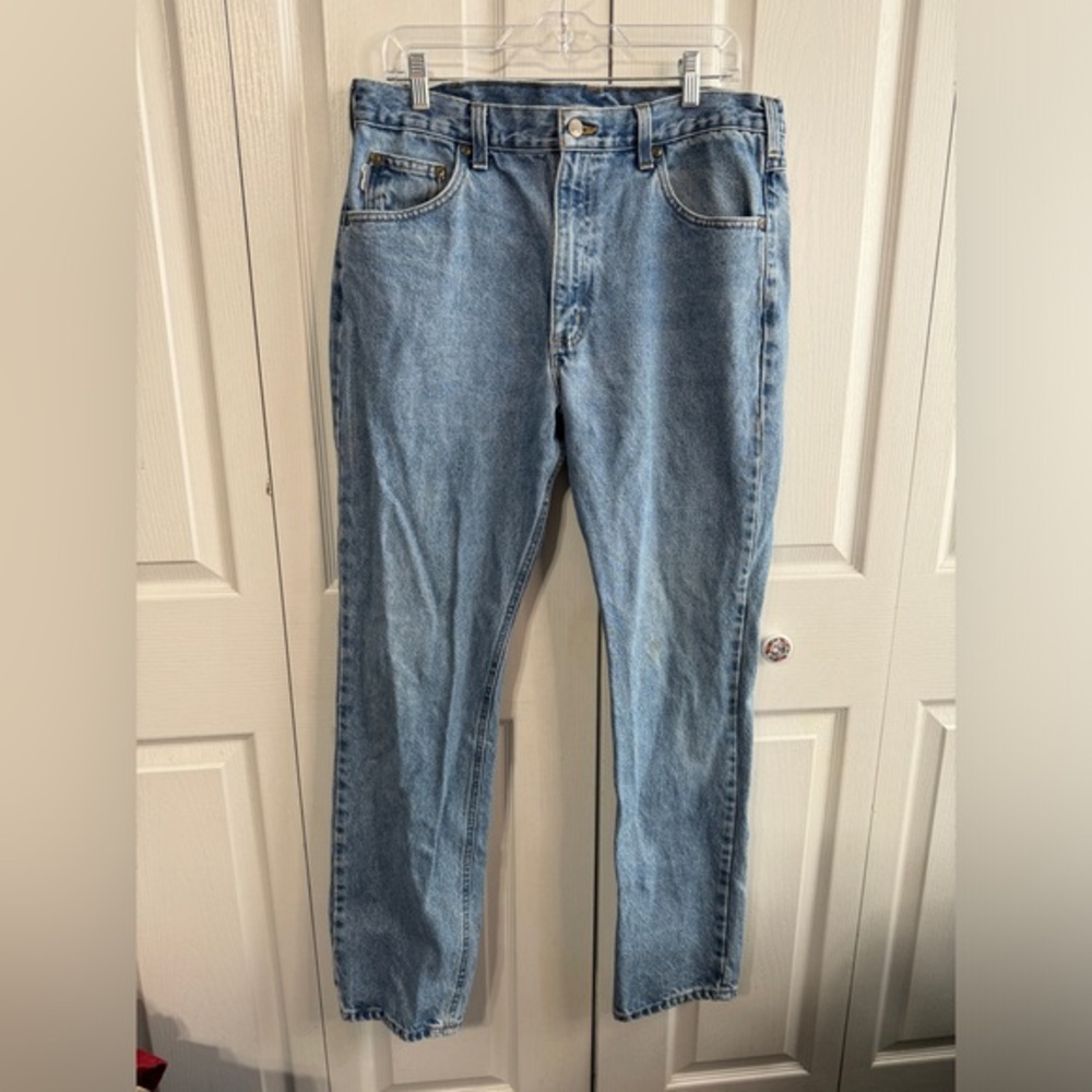 Carhartt Blue Denim Straight Leg Work Jeans Men's‎ Size 36 X 32